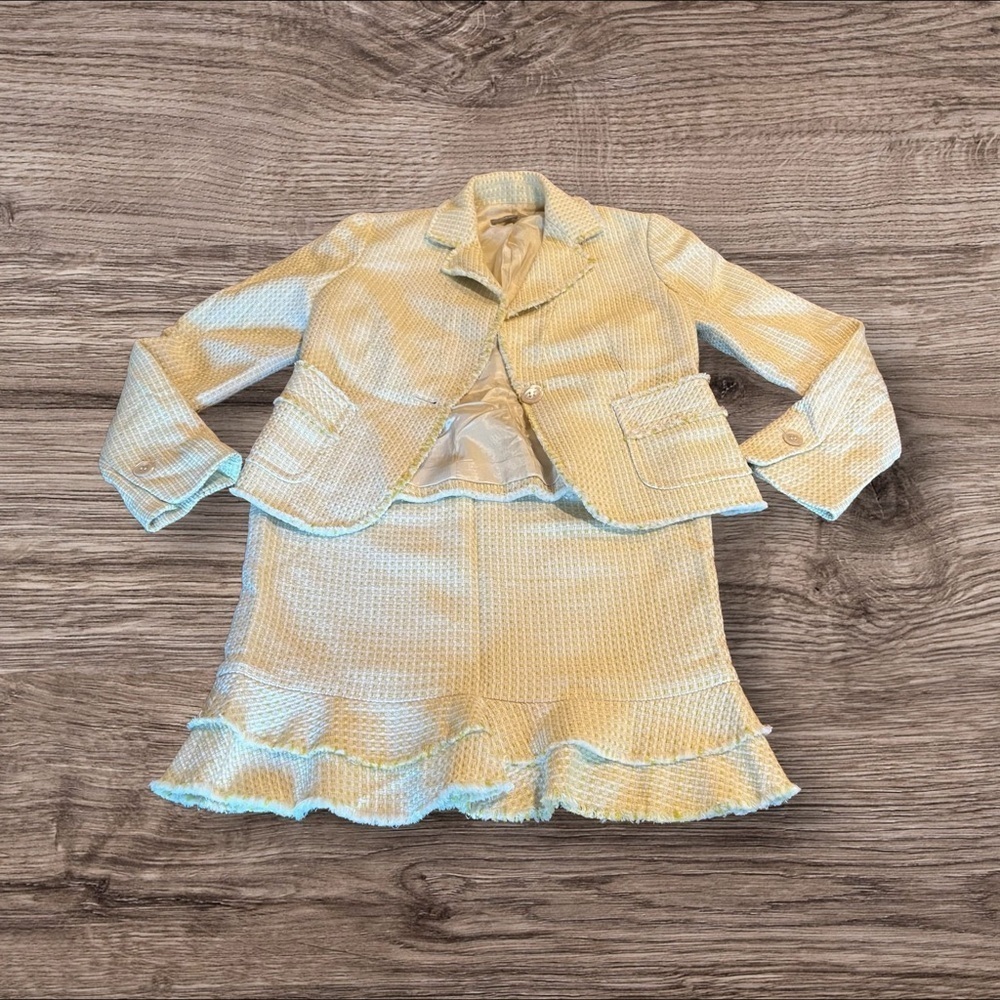 Vintage Ann Taylor Skirt Suit Size 2 Green Yellow